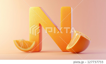 Letter N font orange frame uppercase for children toy learning on solid background 127737733