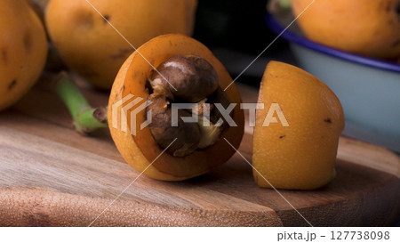 loquats on kitchen counter 127738098