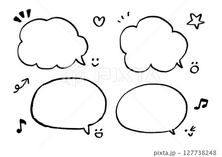 手描き風のかわいい吹き出しセット・表情付きアイコン入りフレーム集 127738248