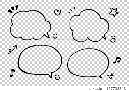 手描き風のかわいい吹き出しセット・表情付きアイコン入りフレーム集 127738248