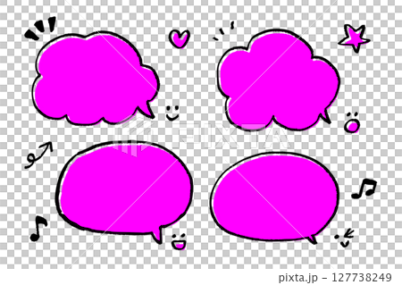 蛍光ピンクの手描き風のかわいい吹き出しセット・表情付きアイコン入りフレーム集 127738249