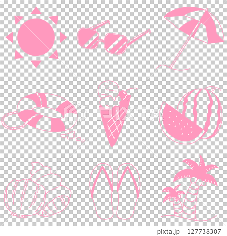 Summer icon simple set pink Summer icon simple set pink 127738307