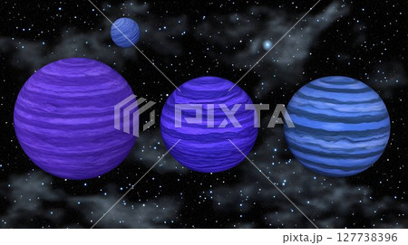 Cosmic Planets: A Stunning View of Purple and Blue Worlds in Spa 127738396