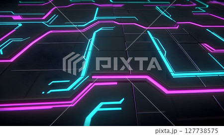 Glowing circuit board lines abstract technology background Glowing circuit board lines abstract technology background 127738575