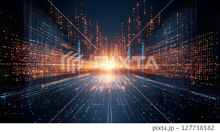 Glowing digital cityscape abstract technology background 127738582