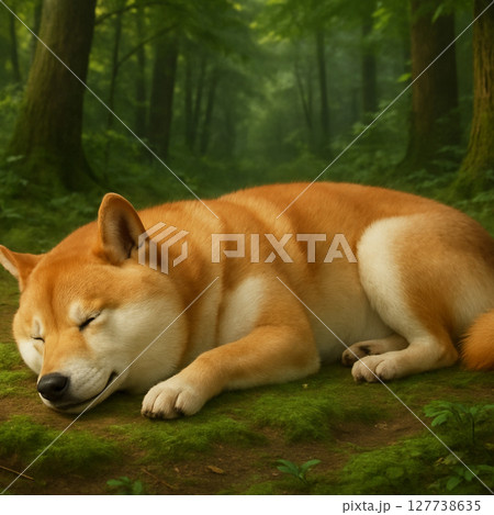 癒しの森で眠る柴犬(リアルイラスト) 癒しの森で眠る柴犬(リアルイラスト) 127738635