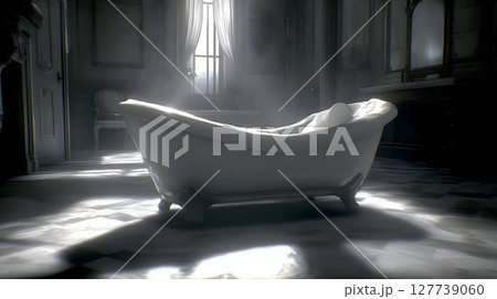 Vintage bathtub in sunlit room moody atmosphere interior design Vintage bathtub in sunlit room moody atmosphere interior design 127739060