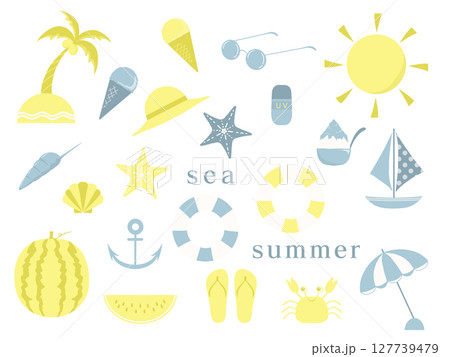 夏の海シンプルなイラストセット 127739479