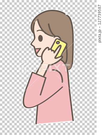 Profile of a person talking on a smartphone Profile of a person talking on a smartphone 127739587