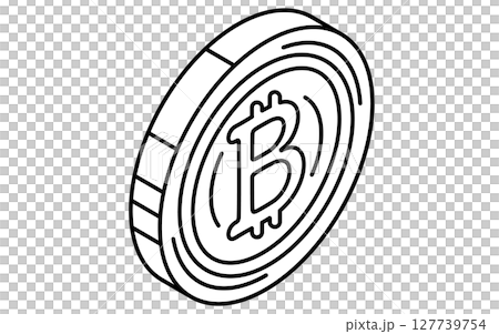 暗号資産のシンプルな線画アイコン（アイソメトリックイラスト）、白黒 127739754