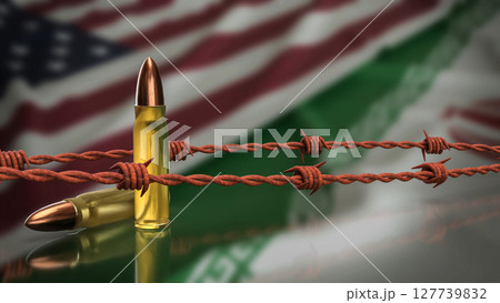 The American and Iran flag for war crisis concept 3d Rendering. The American and Iran flag for war crisis concept 3d Rendering. 127739832