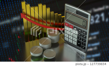 The Calculator and coins for Business concept 3d Rendering. 127739834