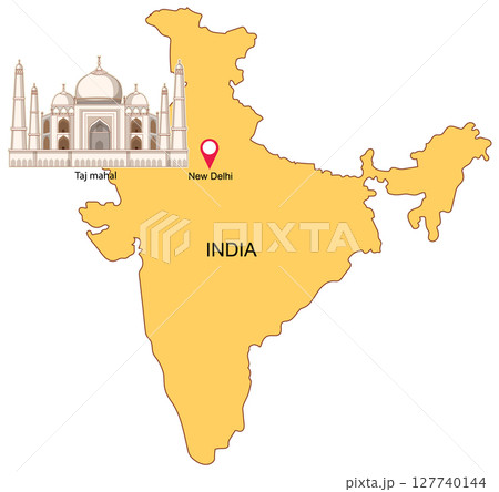 India Map with Taj Mahal Illustration 127740144