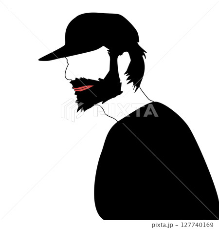 Illustration silhouette of a man with a beard wearing a hat Illustration silhouette of a man with a beard wearing a hat 127740169