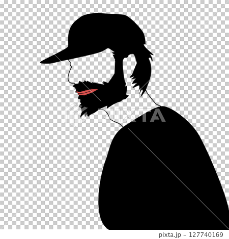 Illustration silhouette of a man with a beard wearing a hat 127740169