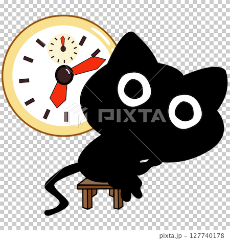 Cartoon black cat with Alarm Clock at Night Cartoon black cat with Alarm Clock at Night 127740178