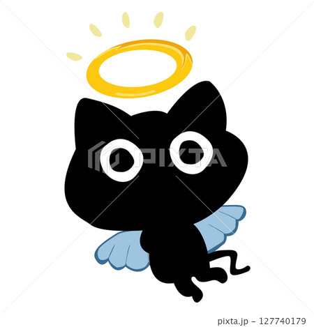 Cartoon black cat Angel with Halo and Wings 127740179