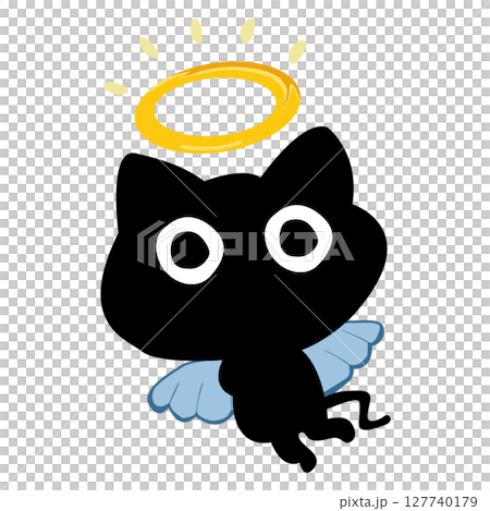 Cartoon black cat Angel with Halo and Wings Cartoon black cat Angel with Halo and Wings 127740179