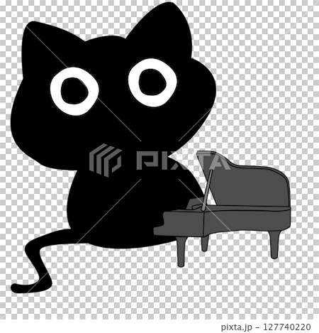 Cartoon black cat Illustration playing of a Grand Piano 127740220