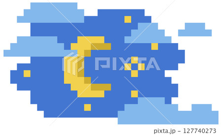Halfmoon with cloud in pixel art style on white background. 127740273