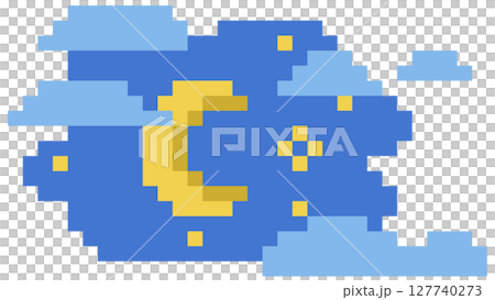 Halfmoon with cloud in pixel art style on white background. 127740273