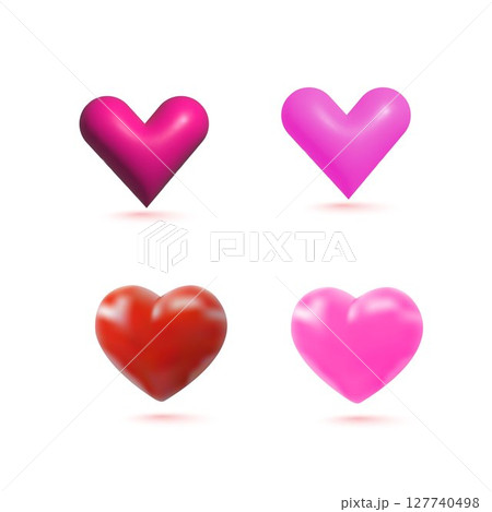 Set of 3D Cute Heart Icons in Pink and Red Tones  127740498