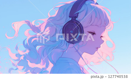ヘッドホンで音楽を聴く女の子 127740538