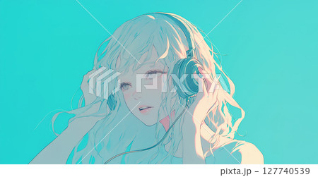 ヘッドホンで音楽を聴く女の子 127740539