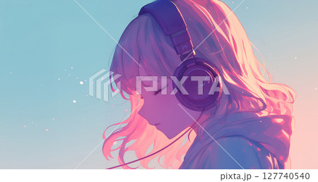 ヘッドホンで音楽を聴く女の子 127740540