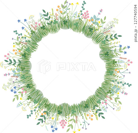 刺しゅう風野の花のリースのイラスト 刺しゅう風野の花のリースのイラスト 127740594