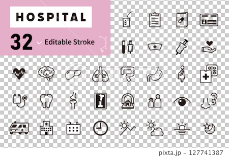 Hospital and clinic departments, medical line vector icon set 127741387