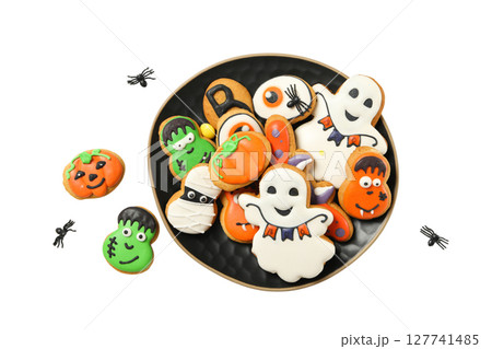 Vibrant Halloween cookies for fun, isolated on white, PNG 127741485
