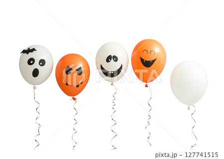 Five spooky Halloween balloons, isolated on white, PNG Five spooky Halloween balloons, isolated on white, PNG 127741515