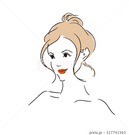 髪をラフにまとめたモデル風おしゃれな女性 髪をラフにまとめたモデル風おしゃれな女性 127741563