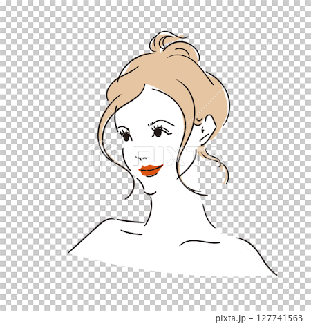 髪をラフにまとめたモデル風おしゃれな女性 髪をラフにまとめたモデル風おしゃれな女性 127741563