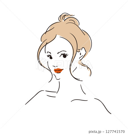 髪をラフにまとめたモデル風おしゃれな女性 髪をラフにまとめたモデル風おしゃれな女性 127741570