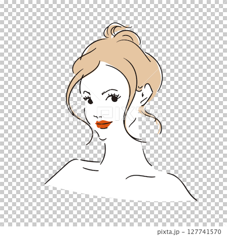 髪をラフにまとめたモデル風おしゃれな女性 髪をラフにまとめたモデル風おしゃれな女性 127741570