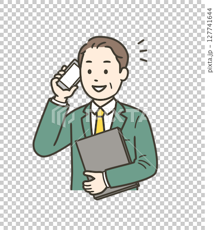 Upper body illustration of a middle-aged man working energetically 127741644