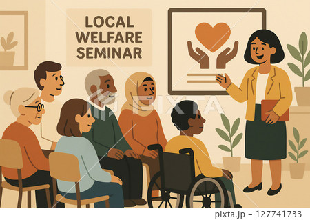 地域福祉セミナーで講義を受ける多様な人々の集い 127741733