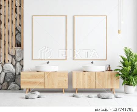 Modern minimalist bathroom interior with a luxurious bathtub, sleek glass shower, and elegant design Modern minimalist bathroom interior with a luxurious bathtub, sleek glass shower, and elegant design 127741799