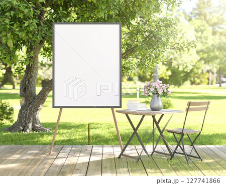 Empty advertising billboard on green grass, a blank sign in nature 127741866