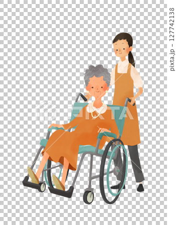 坐在輪椅上的老年婦女和她的照顧者 127742138