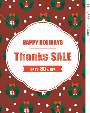 クリスマスリース模様のフレーム/セール広告テンプレート(縦向き) クリスマスリース模様のフレーム/セール広告テンプレート(縦向き) 127742244