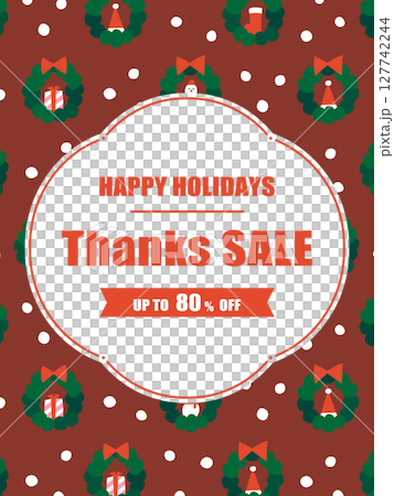 クリスマスリース模様のフレーム/セール広告テンプレート(縦向き) クリスマスリース模様のフレーム/セール広告テンプレート(縦向き) 127742244