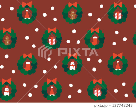 クリスマスリース模様の背景素材/シームレスパターン クリスマスリース模様の背景素材/シームレスパターン 127742245