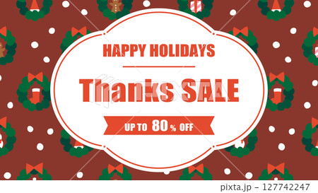 クリスマスリース模様のフレーム／セール広告テンプレート（横向き16:9） 127742247