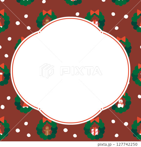 クリスマスリース模様のフレーム・背景素材（正方形） 127742250