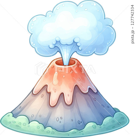 Colorful volcanic eruption in a scenic landscape 127742334