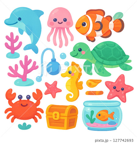 熱帯の海の熱帯魚のベクターイラストセット 127742693