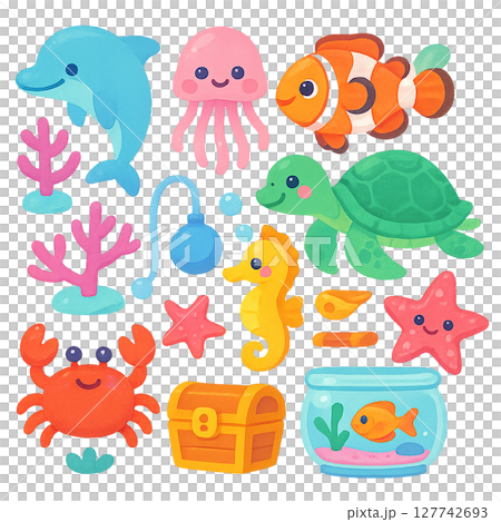 熱帯の海の熱帯魚のベクターイラストセット 127742693